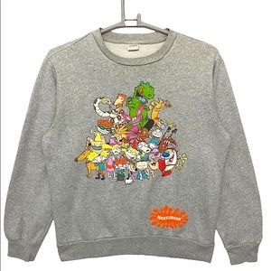 All Overprint Nickelodeon Cartoon Sweatshirt in Gray, Men's (Size Medium)